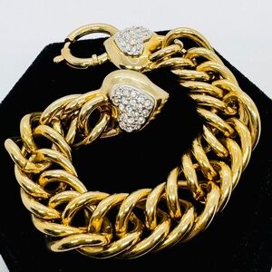 Joan Rivers Gold Tone Link Crystal Double Heart Bracelet